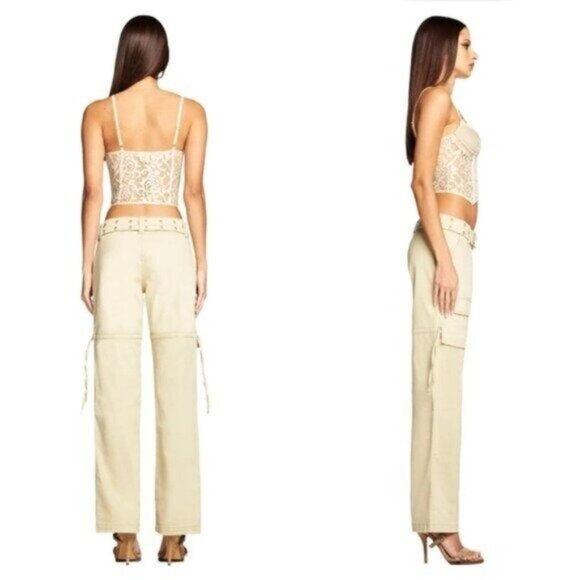 NWT I.AM.GIA Elena Top S Tan Lace Corset Sheer Cropped Burnout - Picture 3 of 9